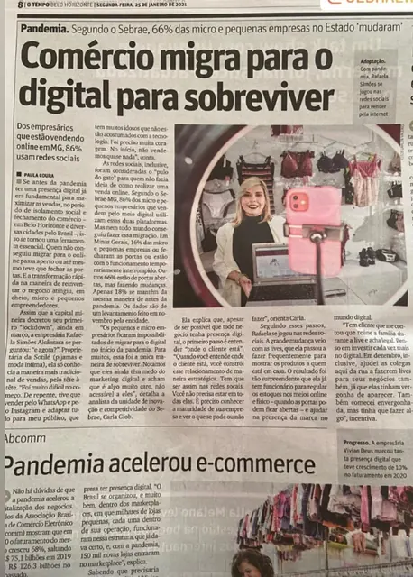 Matéria de jornal sobre comércio digital com Rafaela Alcantara